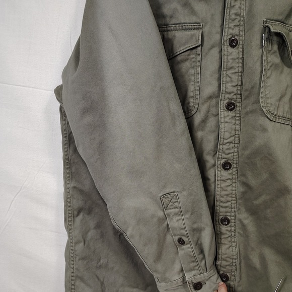 Levi's Shacket‎ Mens L Sherpa Lined Button Up Olive Green Pockets Faded Distress - Picture 5 of 16